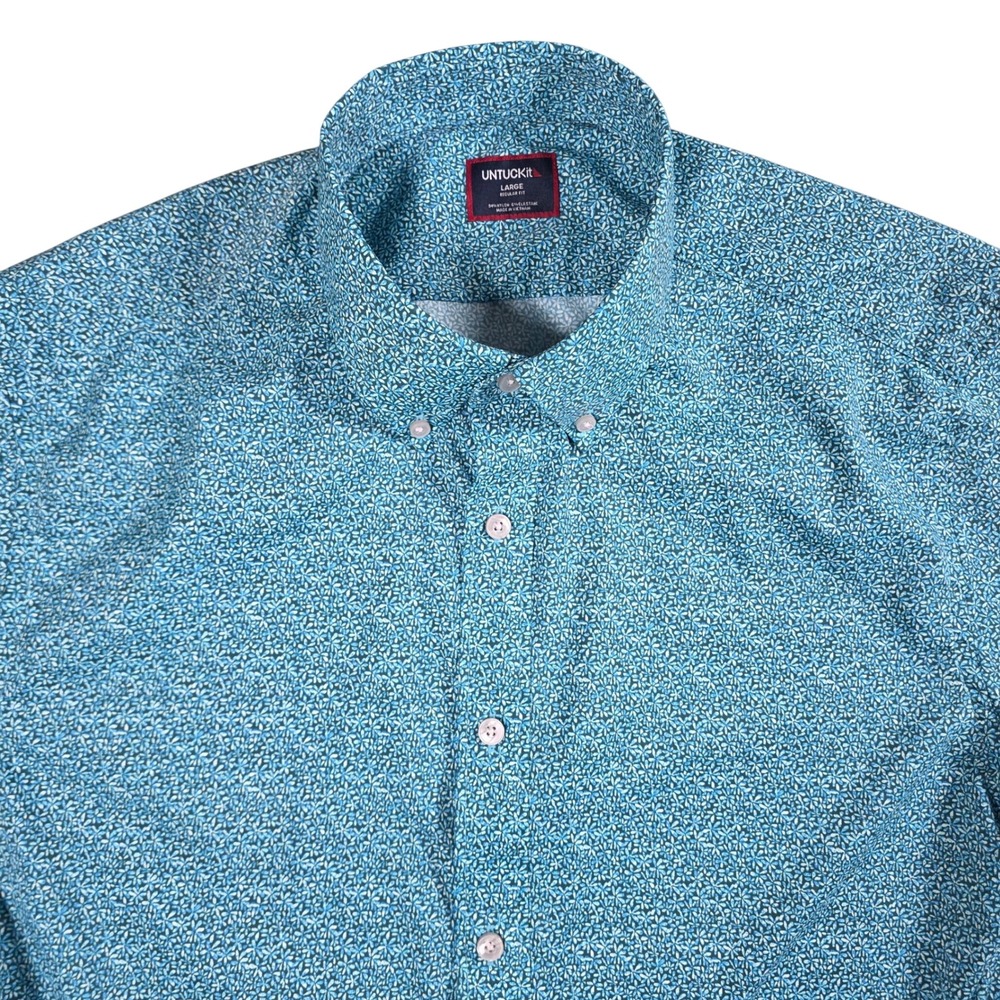 UNTUCKit Shirt Mens Large Teal Floral Halloway Performance Short Sleeve - Picture 2 of 9